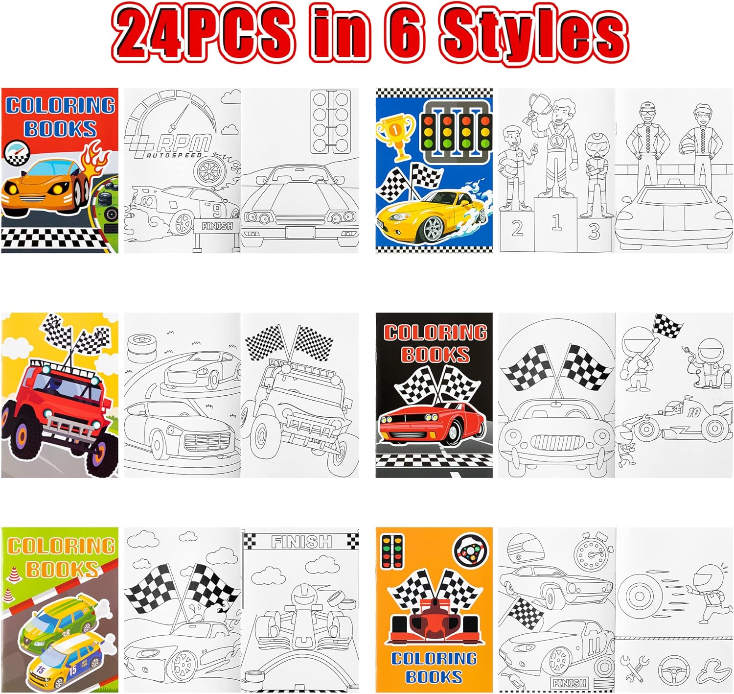 JAPBOR 24pcs Race Car Coloring Books Bulk for Kids Party Favors, Racing Small Art Color Book for Goody Bags Birthday Painting Games Gifts, Truck Transportation Themed DIY Doodle Mini Booklet Supplies - Image 3