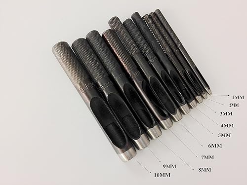 Miniatura 2 de Rossimoda Herramientas profesionales de artesanía en cuero 10 en 1 perforadora de acero al carbono negro intercambiable. con 10 tamaños de punta