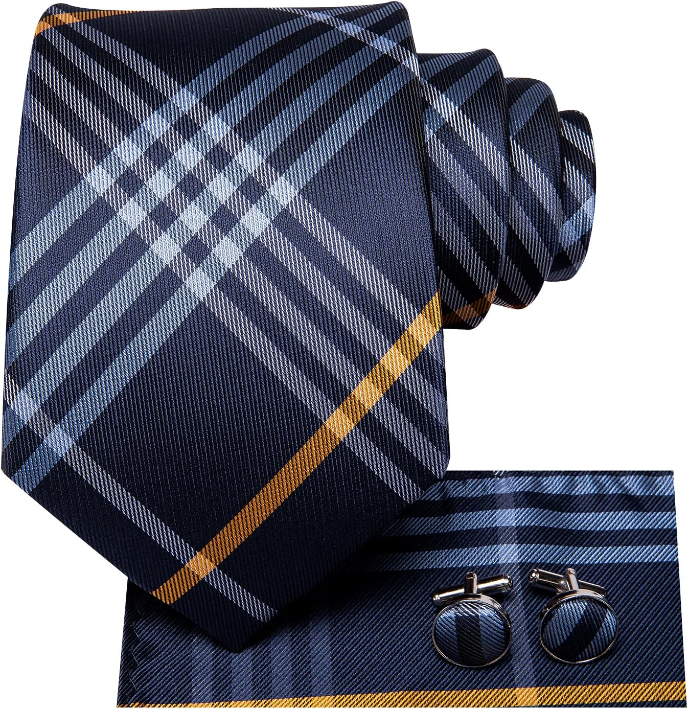 Hi-Tie Mens 70 inches Tie Set Extra Long Necktie With Cufflinks Handkerchief For Big and Tall Men Business Wedding - Image 4