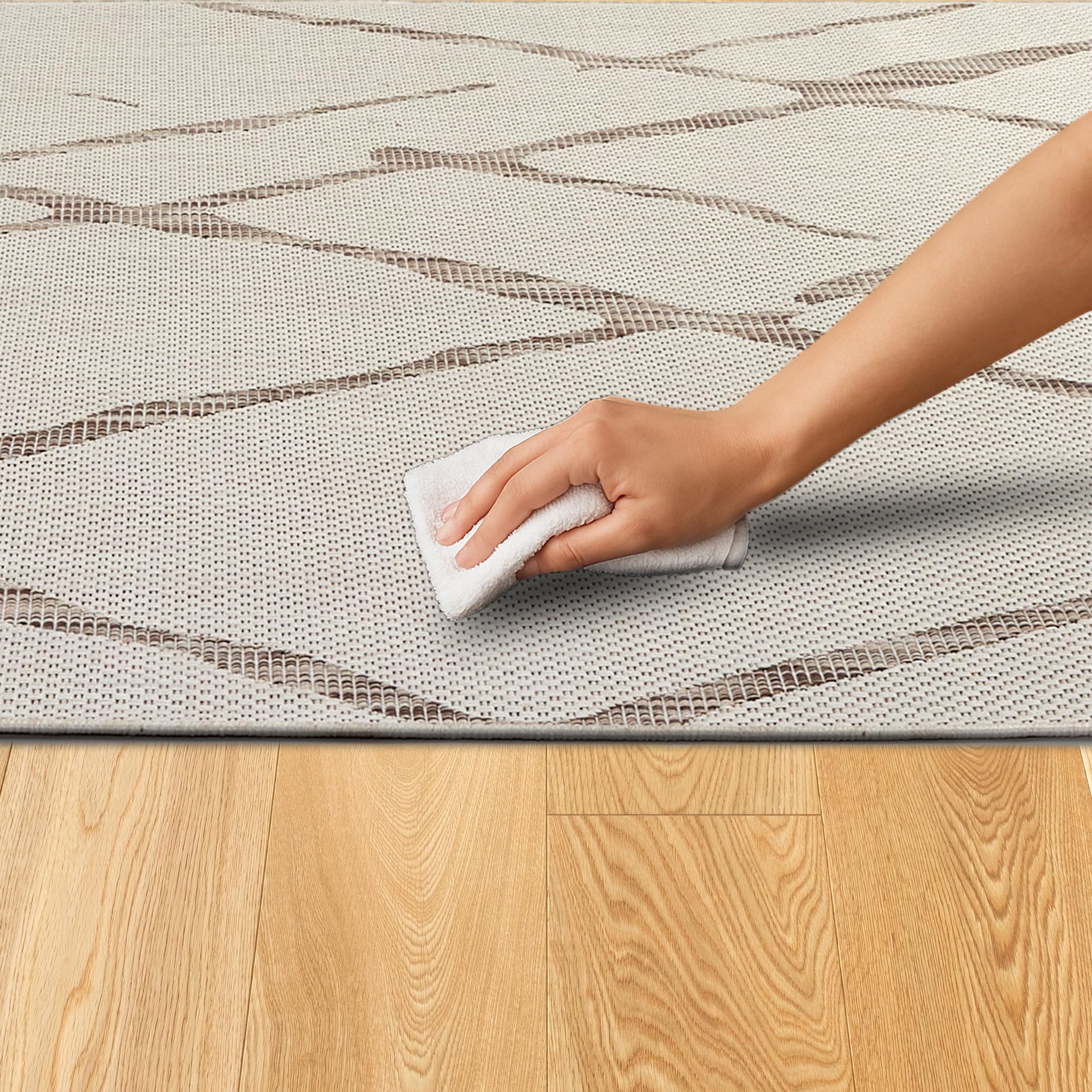 Astra Tapis d'extérieur résistant aux intempéries - Tissu Plat spécial pour l'extérieur et l'intérieur - Designs Uniques - Tapis Robuste Rayons Beige, 80 x 200 cm