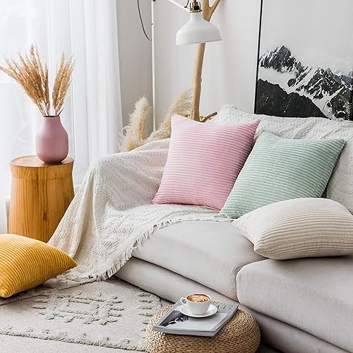 Vista 315 de Home Brilliant - Juego de 2 fundas de almohada de 24 x 24 pulgadas / 61 x 61 cm., de terciopelo de pana a rayas, cojín cuadrado decorativo, funda