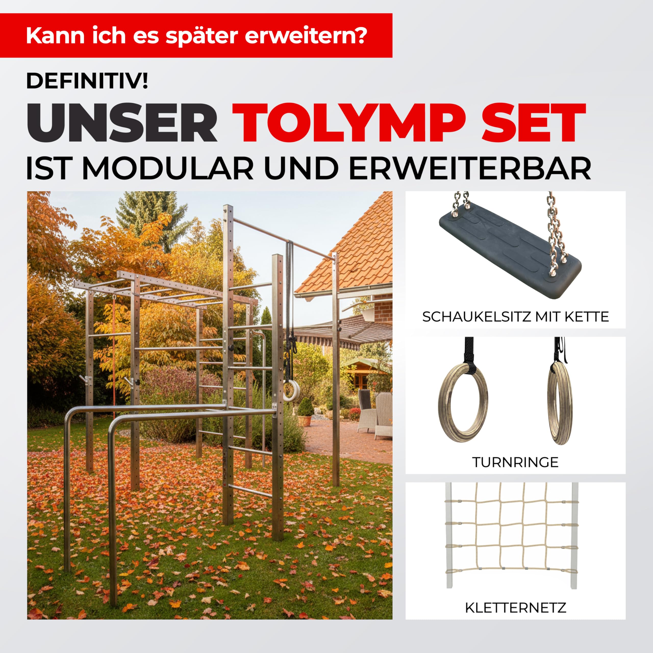 Klettergerüst Outdoor Timalaya Duo mit Sprossenleiter, Kletternetz, Dip Barren & Klimmzugstange/Kraftstation für Outdoor-Workout/Kraftraining im eigenen Garten/Fitnessgeräte für zuhause