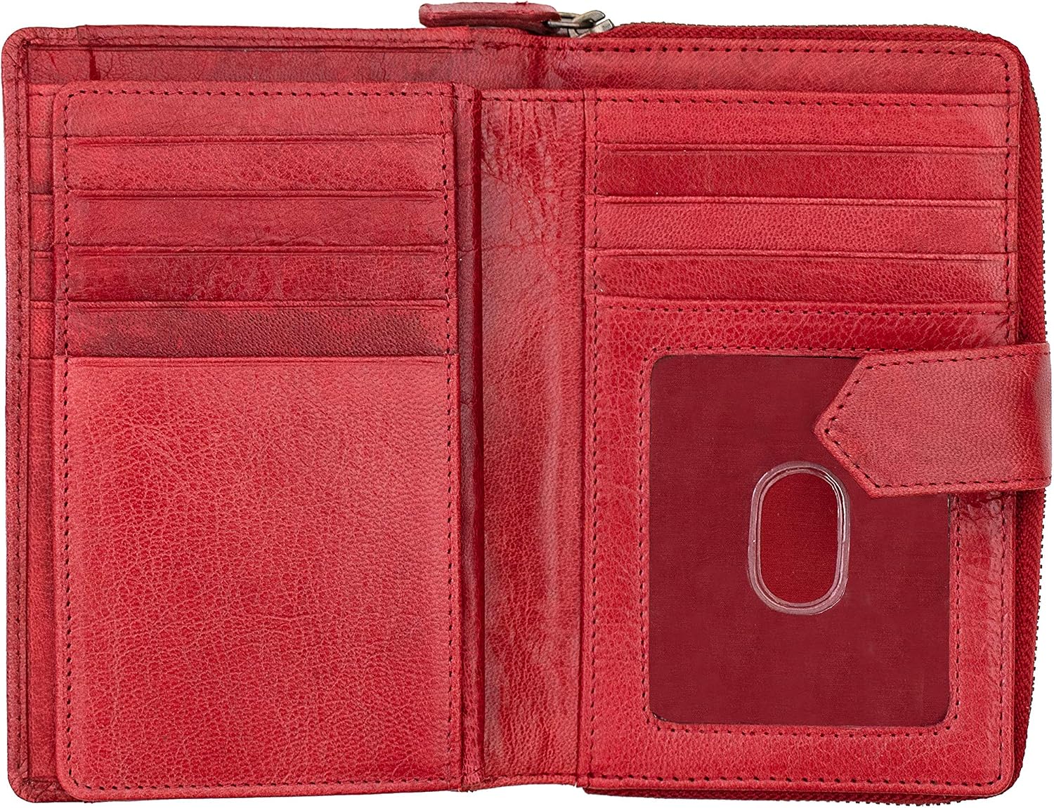 Prime Hide Large Trifold Leather Purse, Women's Designer Popper Opening Red, 9.5 x 14.5cm - Image 5