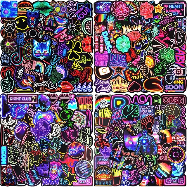Stickers 200 Pieces Cool Graffiti Stickers Vinyl Waterproof Decals Trendy Neon Sticker Pack Personalised Stickers for Phone Water Bottle Skateboard Luggage Mirror Bin Scooter Bike Helmet Car Moto etc