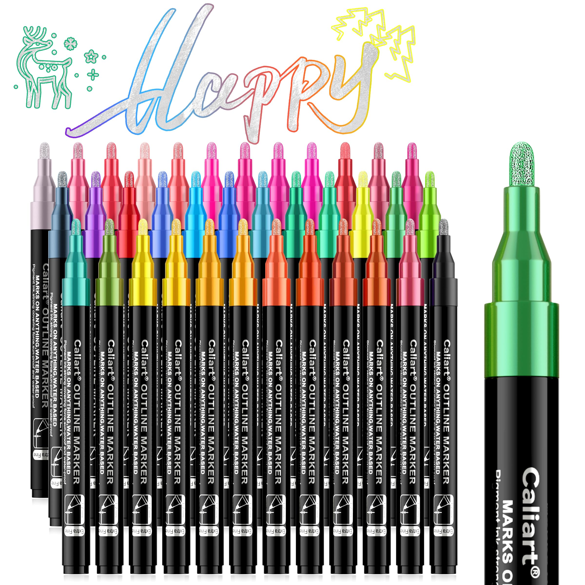 Caliart 36 Colors Outline Glitter Markers, Shimmer Metallic Glitter Pens Tween Teen Girl Gifts Trendy Stuff, Cool Fun Craft Arts Supplies Set for Kids 4-6-8-10-12