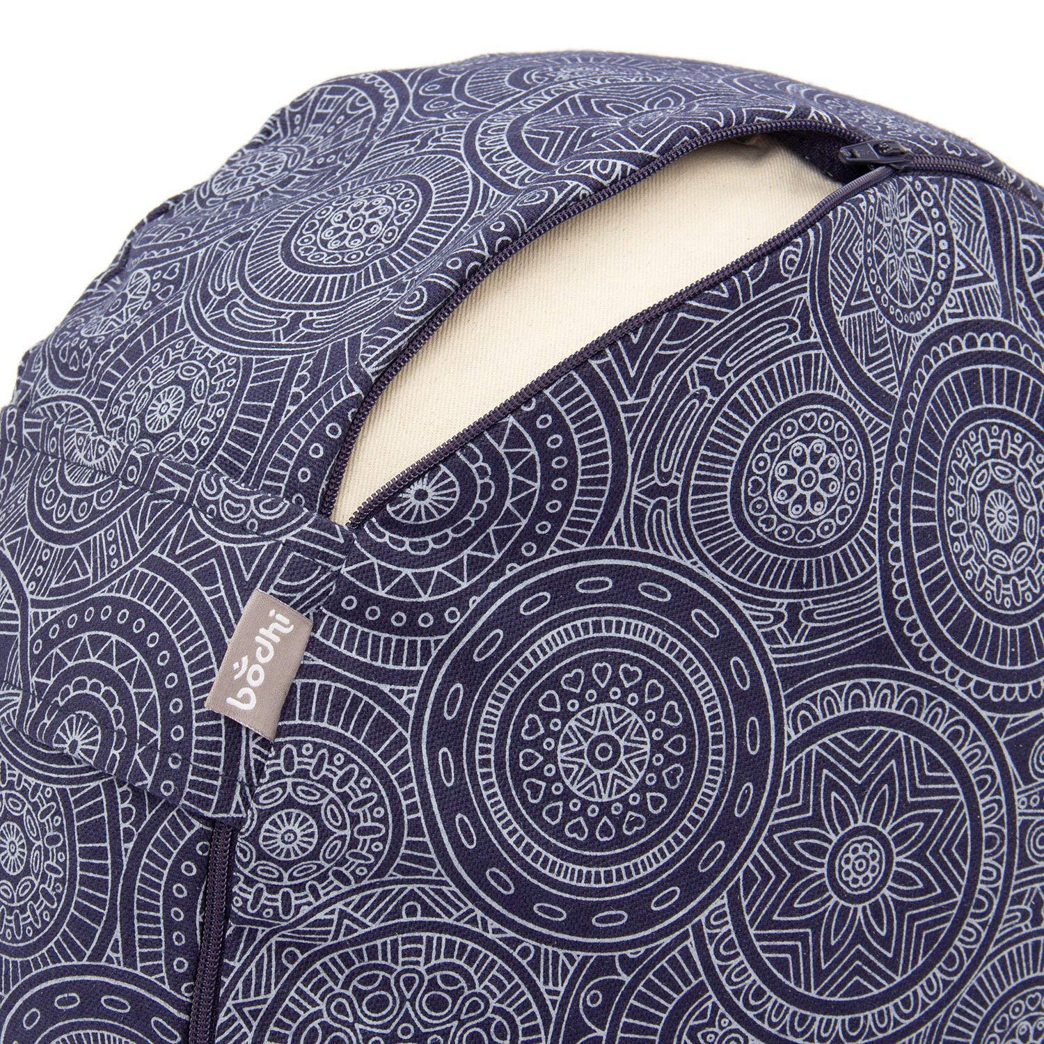 Bodhi Cojín de meditación Rondo Ø 33 cm | Maharaja Collection | Cojín de yoga con funda extraíble y lavable de algodón 100% | Cojín de suelo con relleno de ceiba | Mandala/azul oscuro
