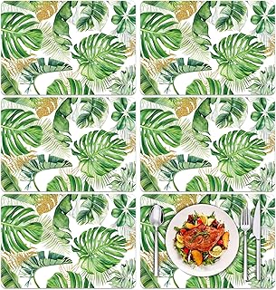 Tarklanda Leaf Placemats Set of 6, Summer Plant Dinner Mats Wipeable Plastic Place Mats Waterproof Table Decorative Placemats Vinyl Table Mats for Indoor Outdoor Kitchen Dining Tables 11 x 15.7 Inch