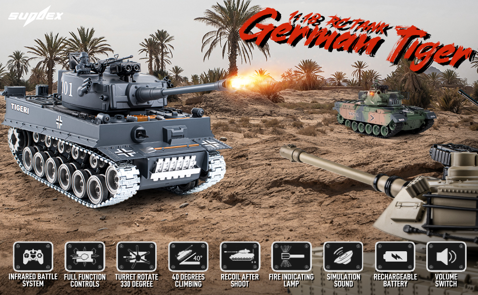 Char RC 1/18 M4A3 Sherman Supdex – Télécommandé Avec Fumée Et Billes, Sans Télécommande