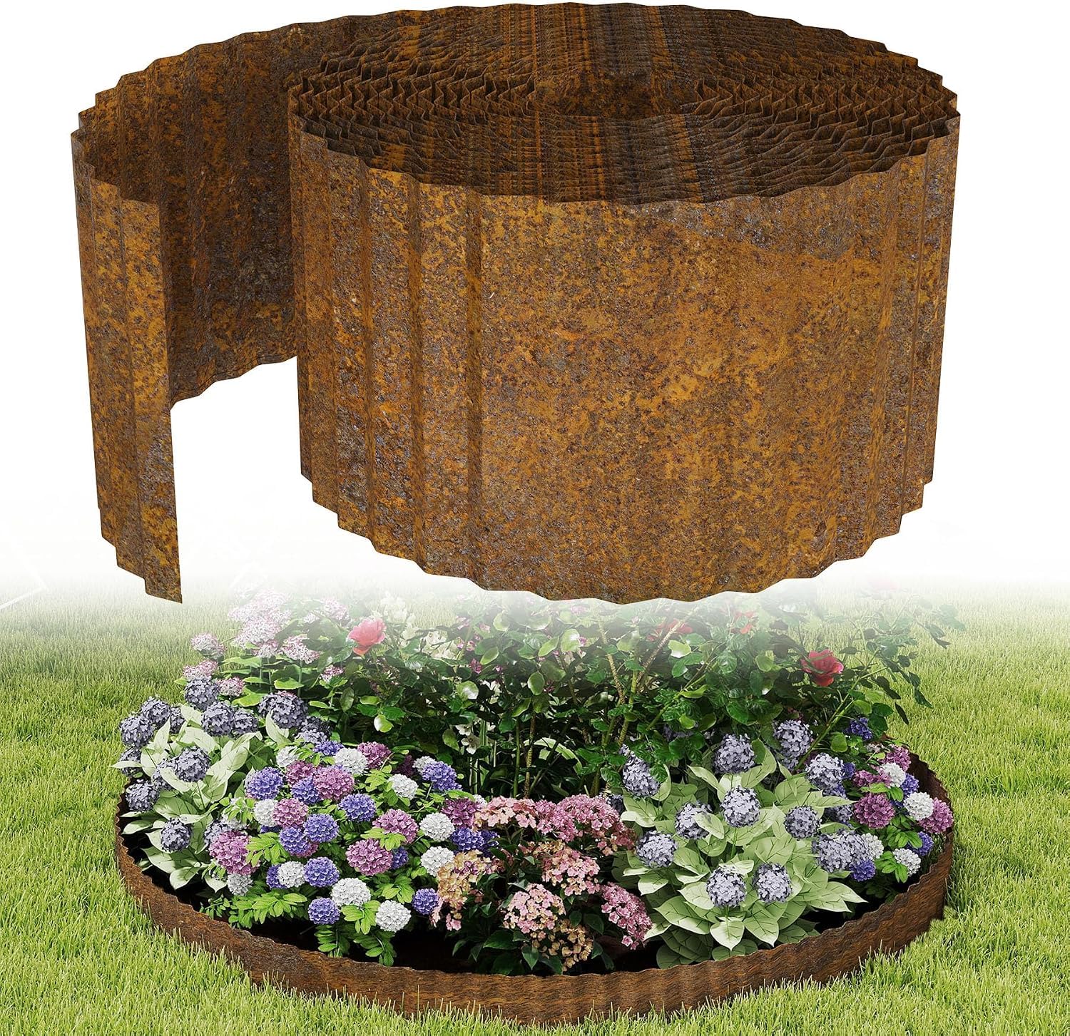 UISEBRT Bordure de pelouse en métal - 18 cm de haut - 10 m de long - Bordure de jardin flexible - Bordure de parterres de fleurs - Forme ondulée - Couleur rouille