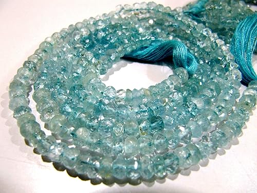 Miniatura 4 de Cuentas facetadas Rondelle de aguamarina natural/Cuentas de piedras preciosas Aqua de calidad AA/Tamaño 4 a 0.197 in/Strand 13 pulgadas de largo/Al