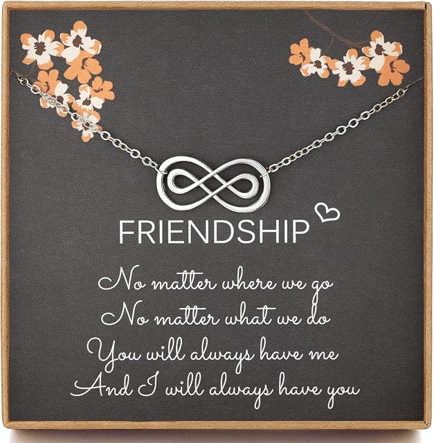 Friendship Gifts for Women, Sterling Silver Double Infinity Necklace, Long Distance Friendship Gifts, Best Friend Birthday Jewellery Gifts, Necklaces for Sisters, Bestie Gifts for Women