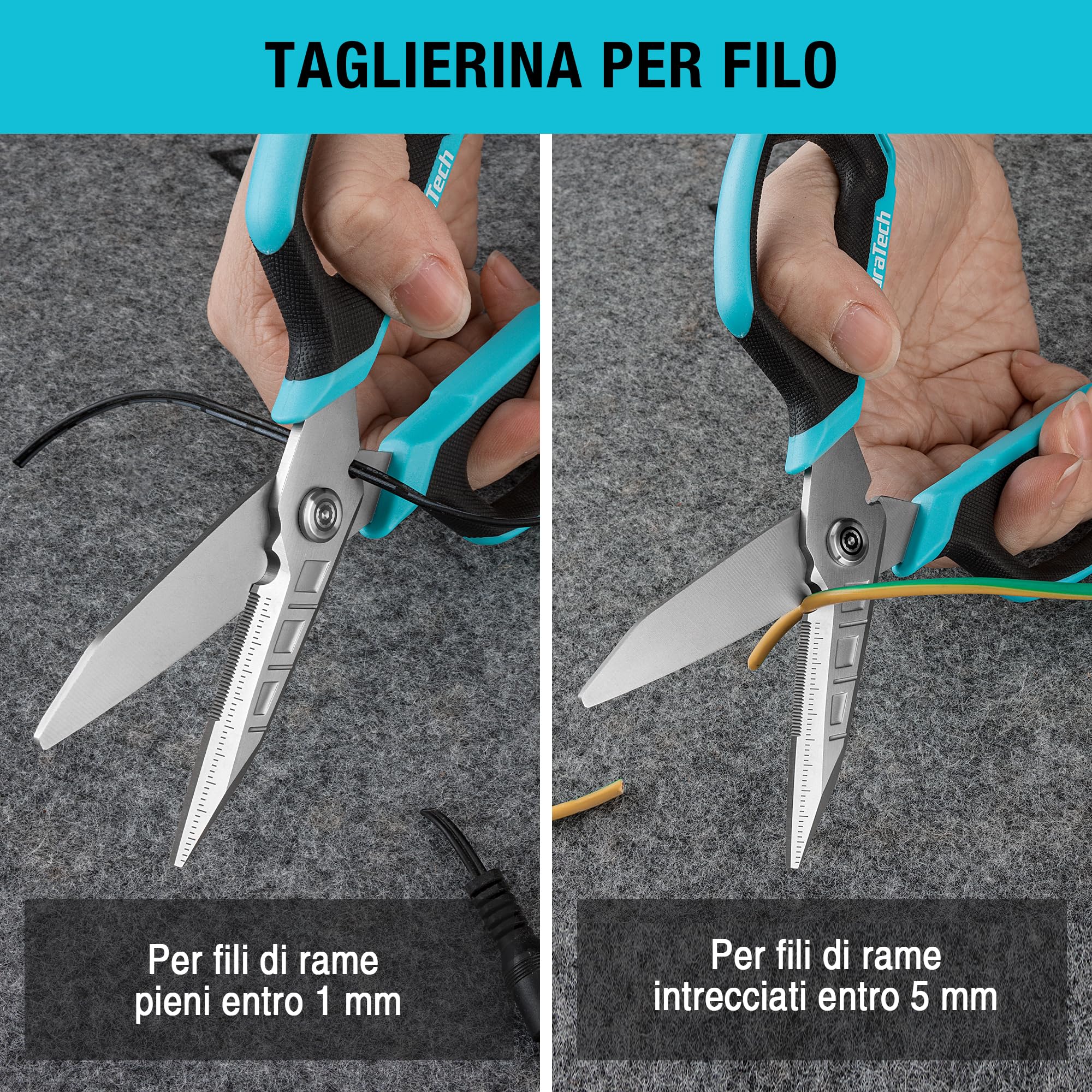 DURATECH Forbici Multifunzioni 4 in 1, Forbici Resistenti, Forbici in Acciaio Inox con Lama Curva e Seghettata, con Tronchese, Apriscatole e Cappuccio Protettivo, per Tessuto, Moquette, Pelle, Cartone