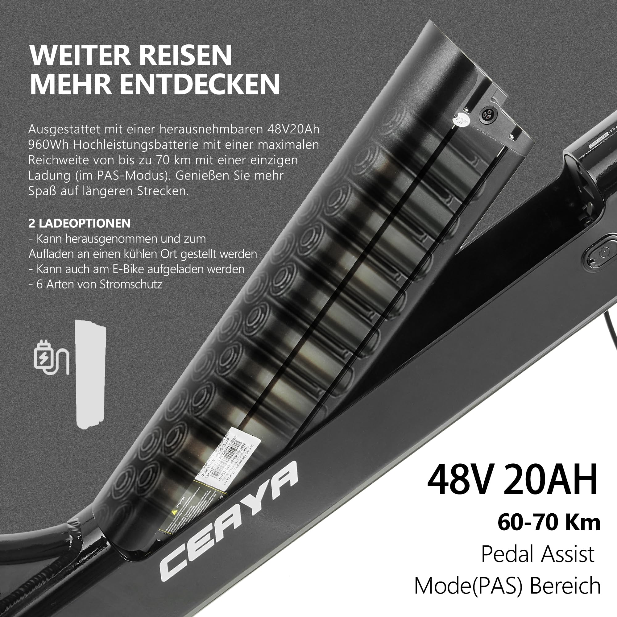 Vélo électrique 26 Pouces Ebike 48V20Ah Velo Electrique avec Potence réglable,7 Vitesses,Écran LCD HD,Suspension Avant,Autonomie 50-80 km