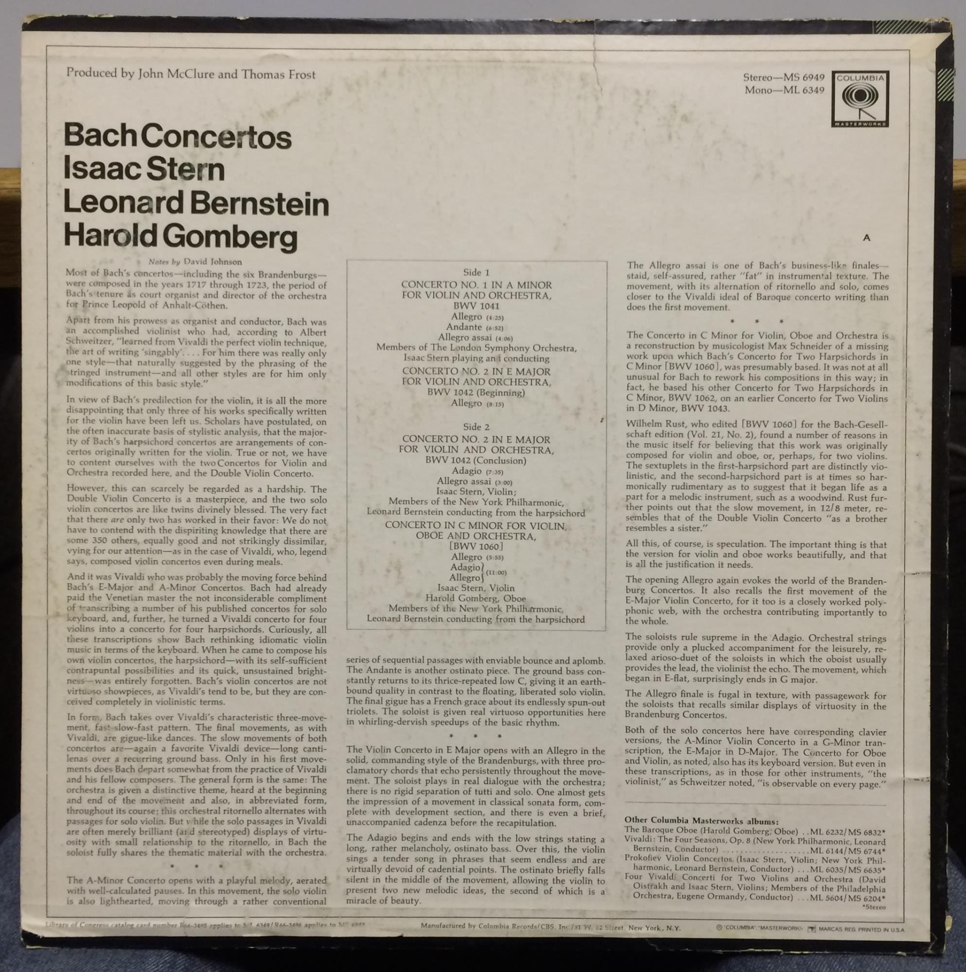Isaac Stern / Leonard Bernstein / Harold Gomberg: Bach Concertos - Image 2