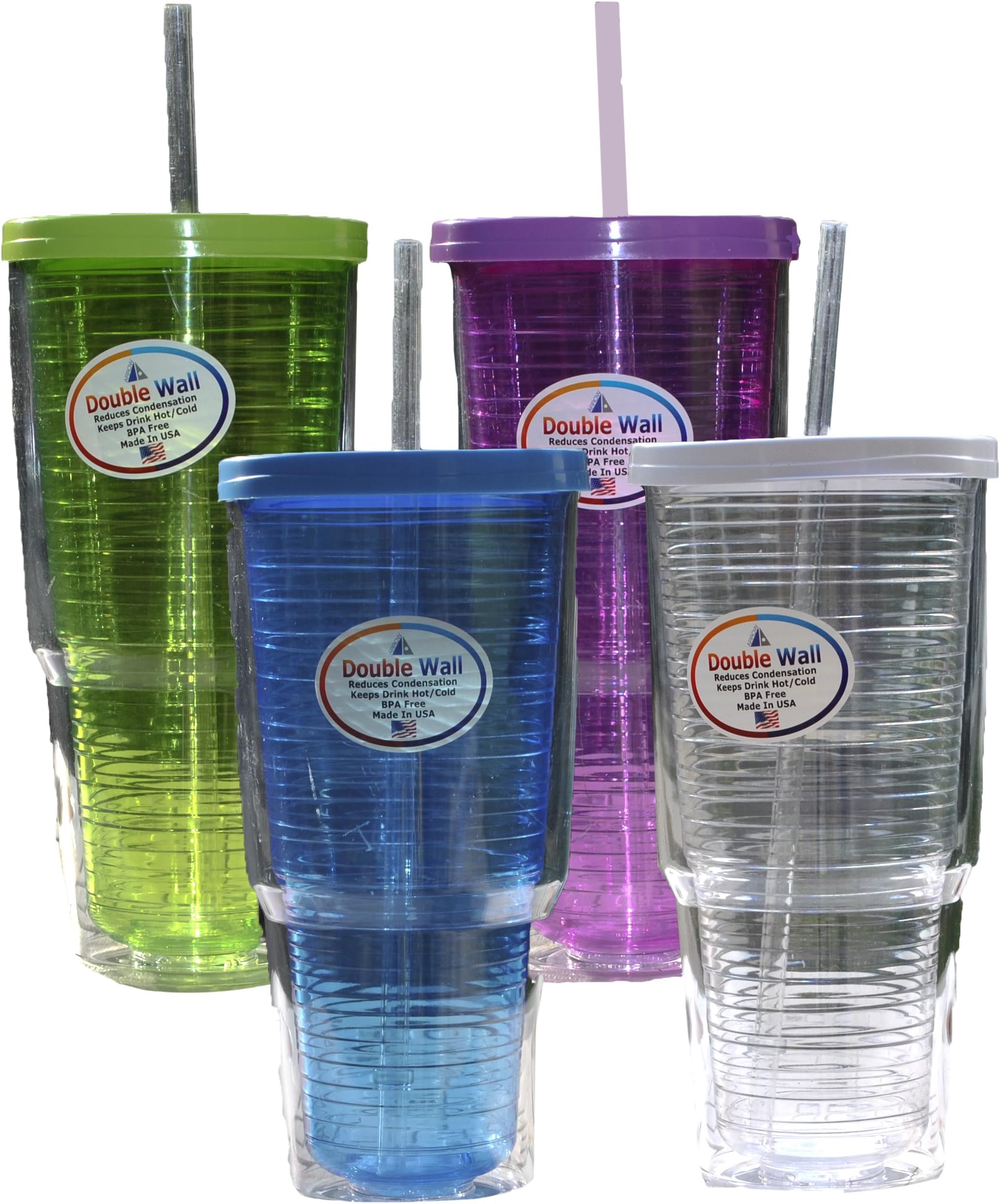 00015 01504 Double Wall Drink Tumbler with Clear Straw and Lid, Single Assorted Cup, 1 Count (Pack of 1)