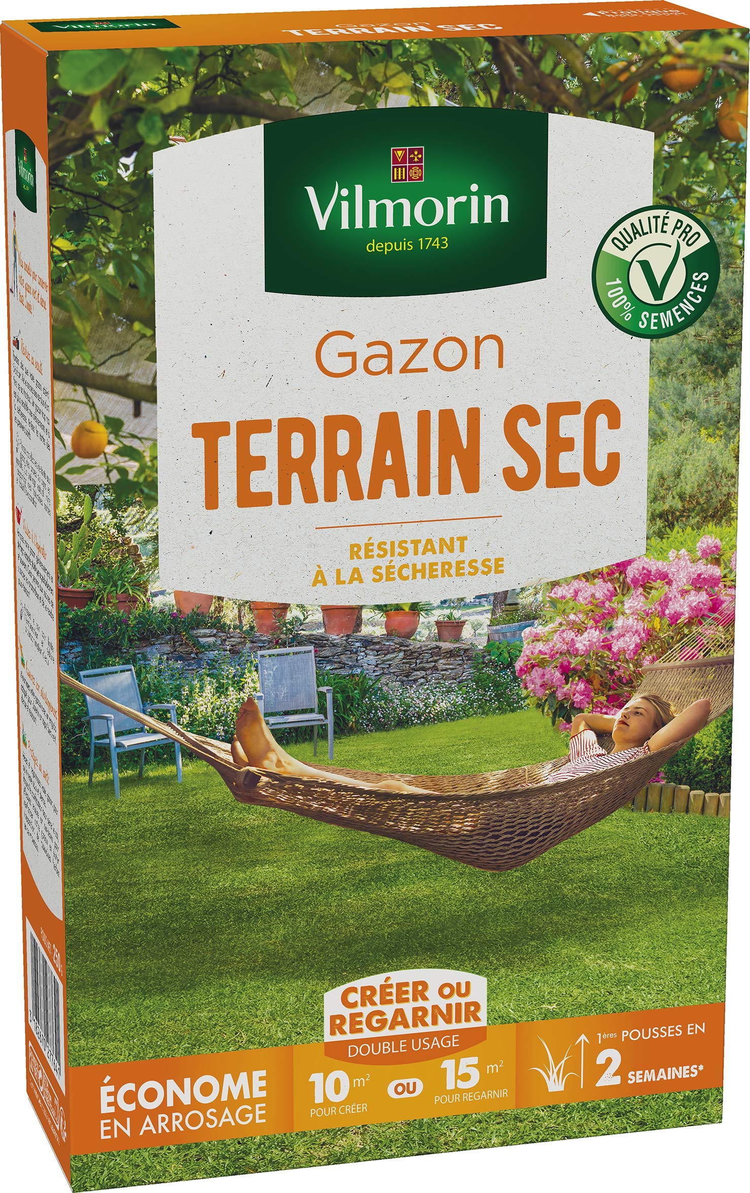 Gazon terrain sec boite 250 g semence pelouse résistante soleil
