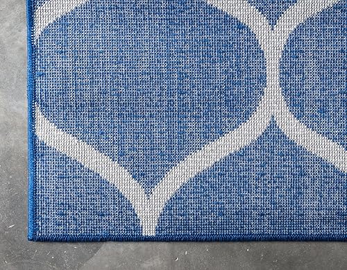 Miniatura 7 de Unique Loom - Alfombra redondeada de la colección Trellis Frieze (2 x 10pies, para pasillo, color azul marinomarfil)