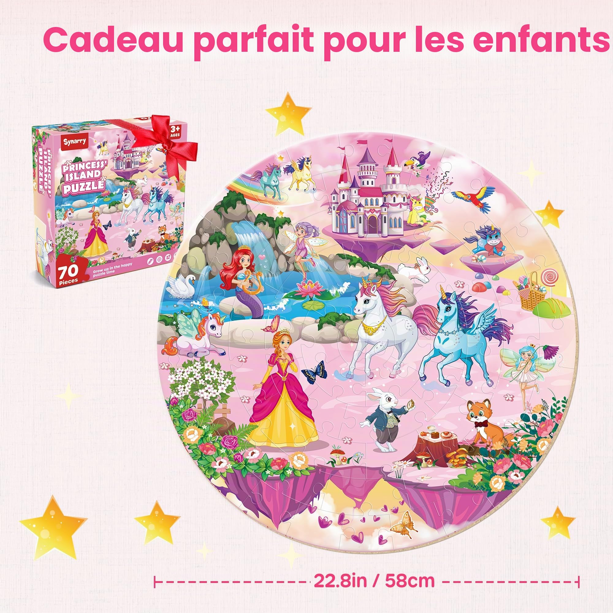 SYNARRY Puzzles de Sol Licorne Sirène Princesse Enfant pour 3 4 5 6 7 8 Ans, Grand Puzzle Filles 70 Pièces Puzzles, Jouet Educatif Préscolaire, Jouets Cadeaux pour Enfants de 3 à 8 Ans Filles Garçons