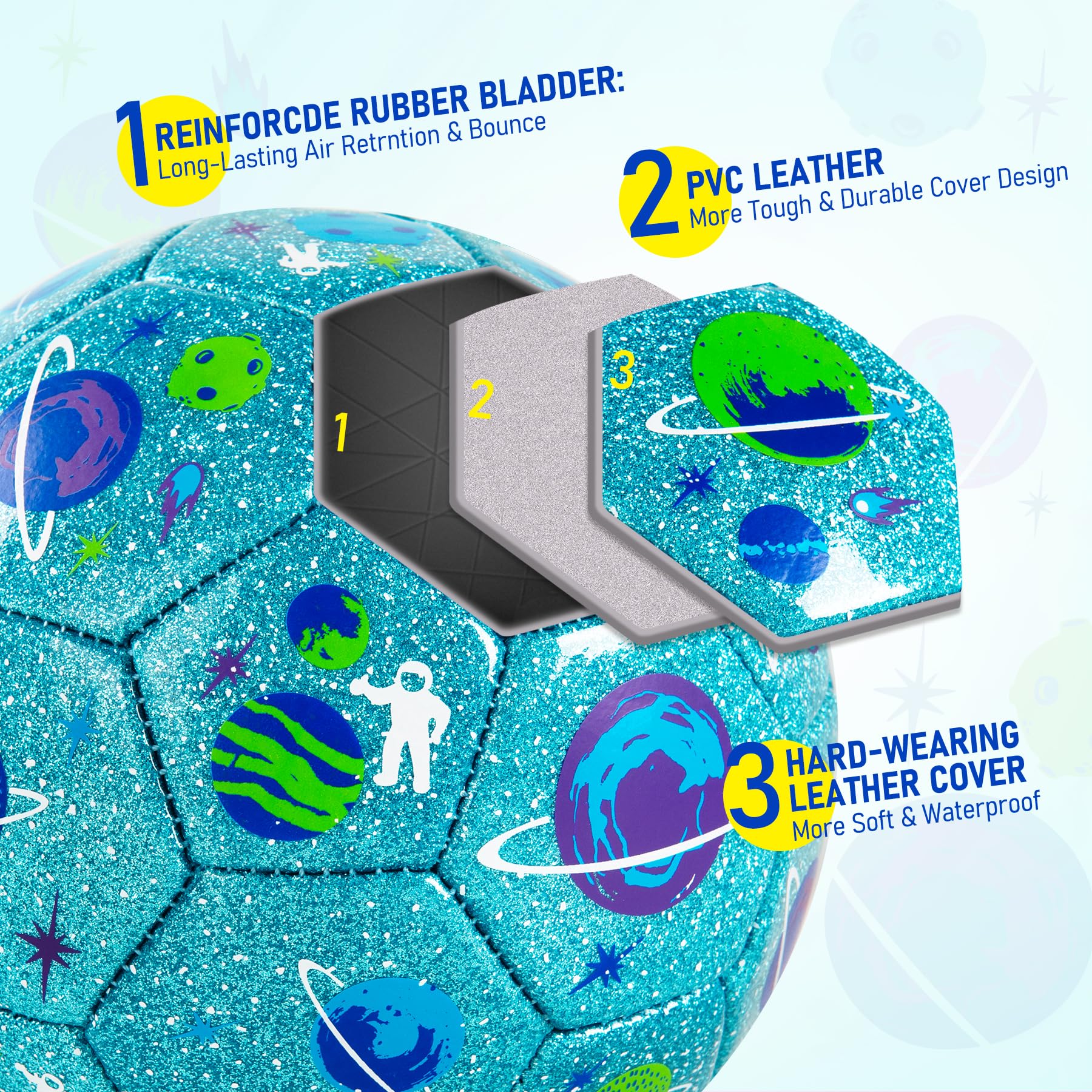 Vastoy 2ps Toddlers Football Mini Soccer Ball for Kids 1-6 Glittery Kids Football 6 Inch with Dinosaur & Planets Patterns - Image 4