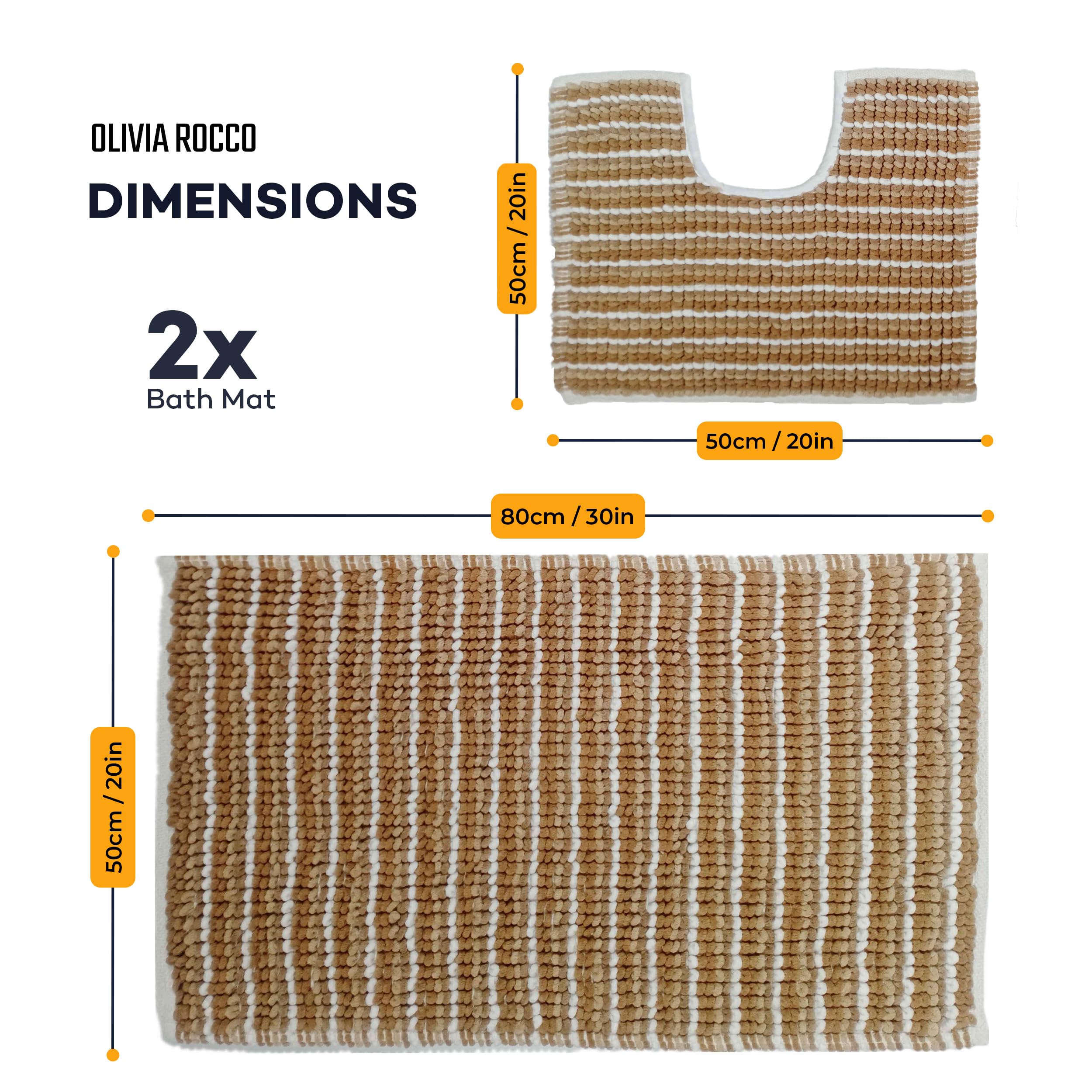 Olivia Rocco Amalfi 2 Piece Bath Mat Set Extra Soft Easy Care Plush Bath Rug + Toilet Mats Super Soft Cotton Water Absorbent Pedestal Bathmat for Bathroom Toilet Shower Natural - Image 2