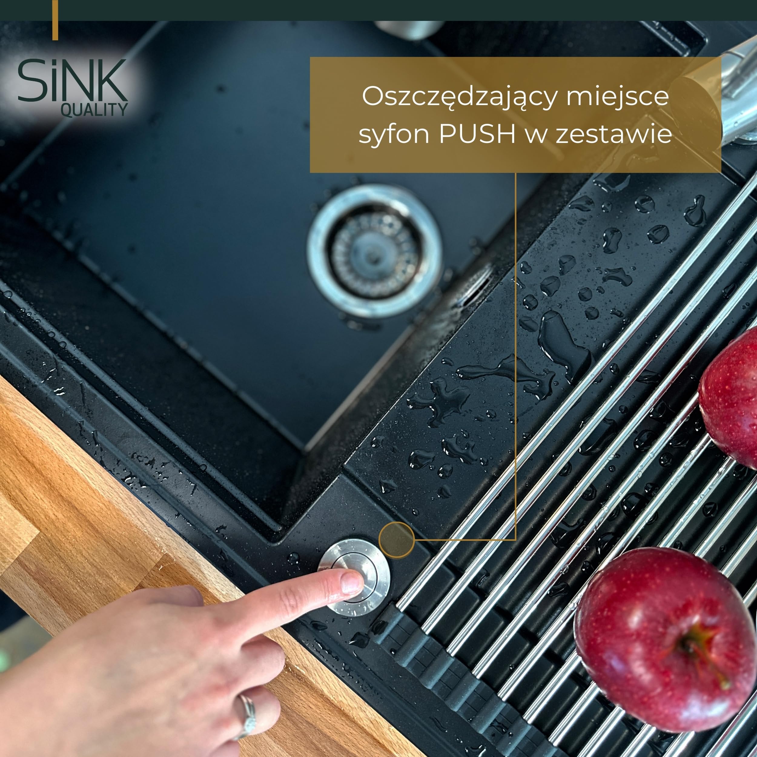 SINK Quality Zlewozmywak jednokomorowy Czarny z Ociekaczem 78x46 cm - W zestawie syfon z przyciskiem i impregnat - Granitowy Zlew Kuchenny do szafki o szerokości od 60 cm