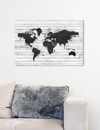Miniatura 5 de The Oliver Gal Artist Co. Maps - Lienzo decorativo para pared, diseño de Mapamundi Boho, decoración del hogar, 24 x 16 pulgadas, negro, blanco
