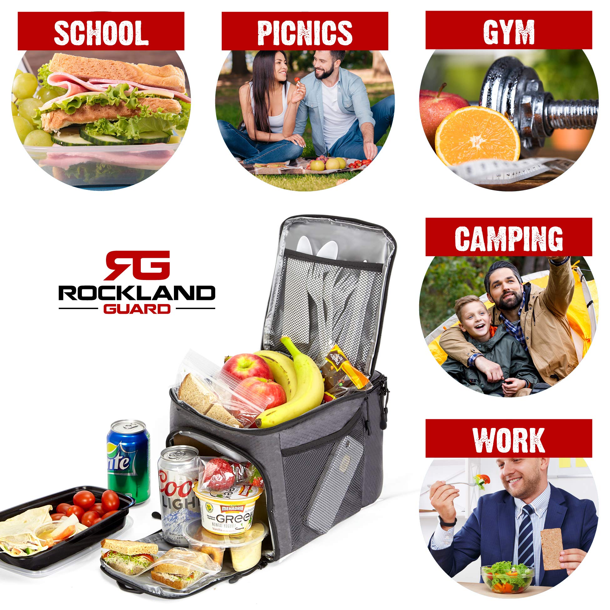 Rockland Guard - Sac isotherme pour la préparation des repas - Boîte à déjeuner portable chaude ou froide pour la gestion des repas au travail, à la salle de sport ou en voyage (gris)