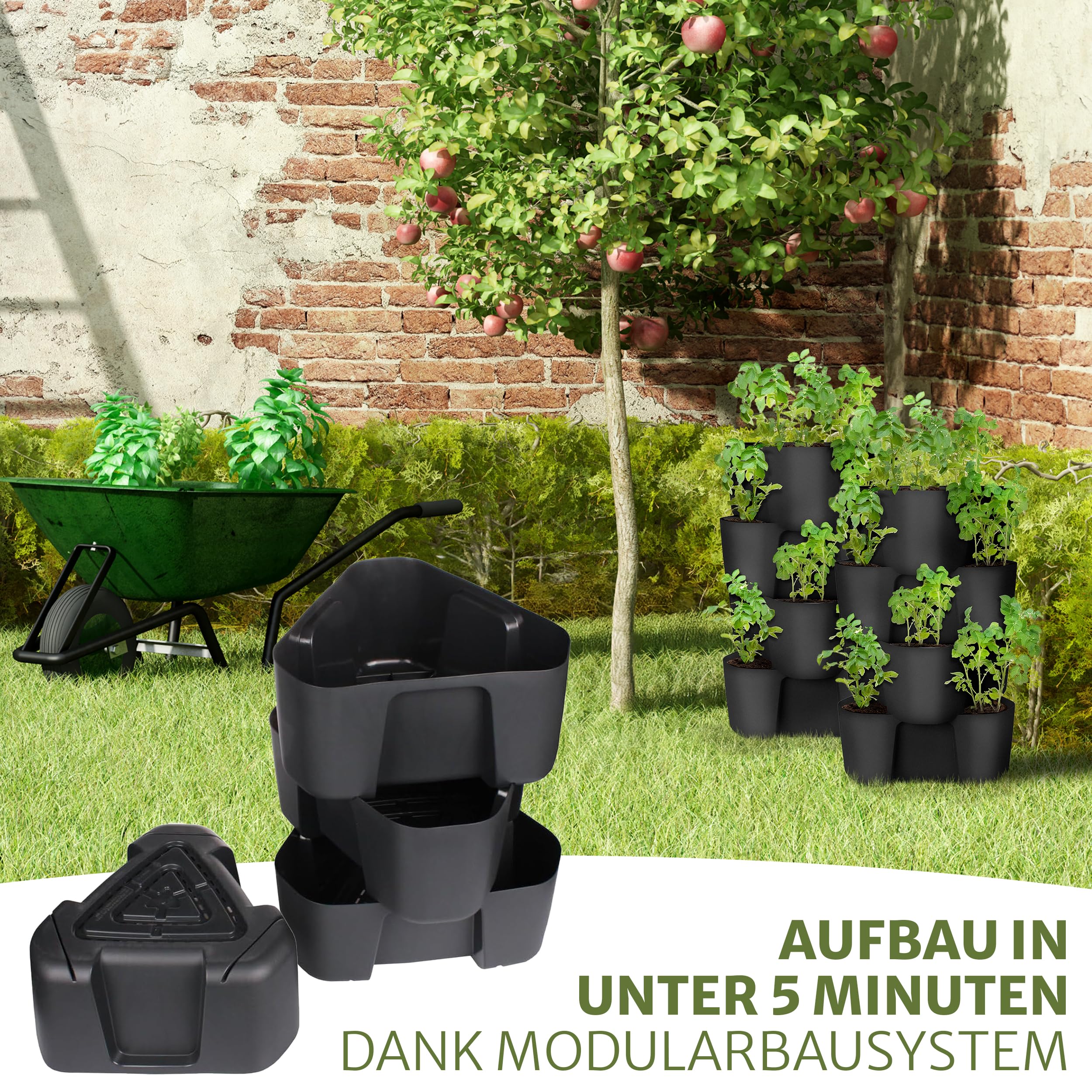 Premium Kartoffelturm / Erdbeerturm / Pflanzturm - 4 Set - stapelbar - Hoher Ernteertrag - Bewässerungs Löcher gegen Staunässe - optimaler Schutz vor Schädlingen - für Balkon, Garten und Terrasse (4)