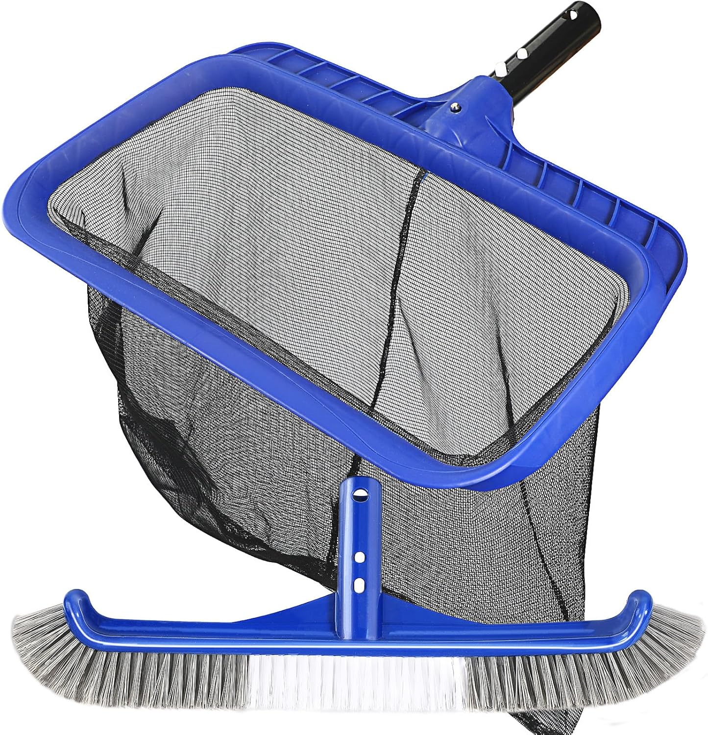 Pool Brush Head & Fine Mesh Pool Skimmer Kit，17″ Pool Brushes for Cleaning Pool Wall， Reinforced Frame Pool Net Leaf Skimmer Cleaning Tool with Deep Fine Nylon Mesh Net Bag for Fast Cleaning