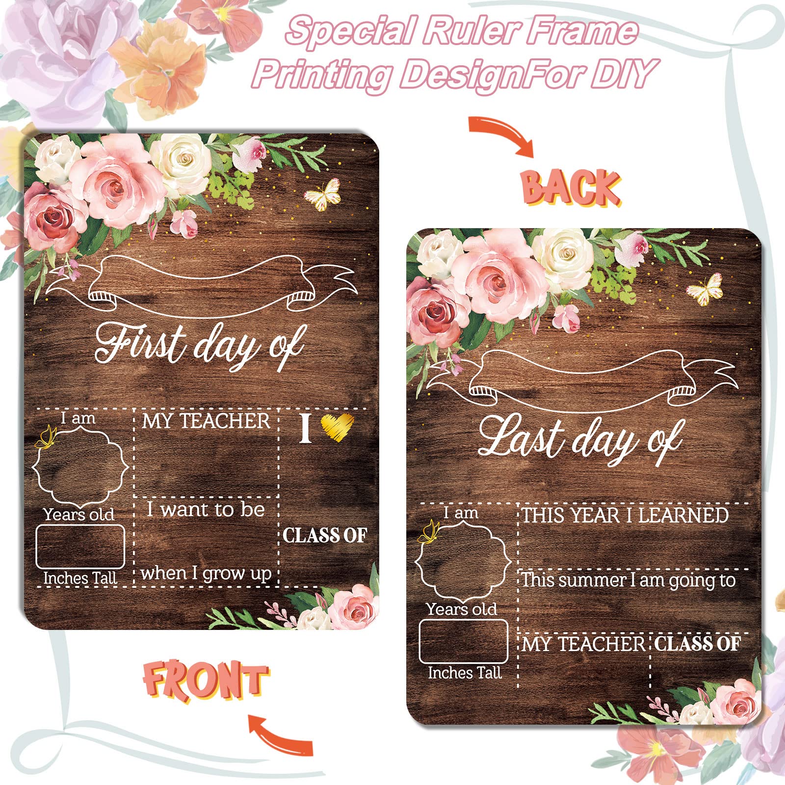 Tablero escolar para el primer día y el último día cartel floral para el primer día de escuela tablero de tiza de madera para el primer día pizarra escolar para niños preescolar 13.8 x 9.8 pulgadas