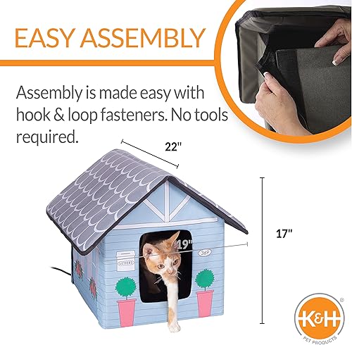 Miniatura 2 de K&H Pet Products - Refugio para gatos con calefacción al aire libre, 19 x 22 x 17 pulgadas (con calefacción), diseño de cabaña