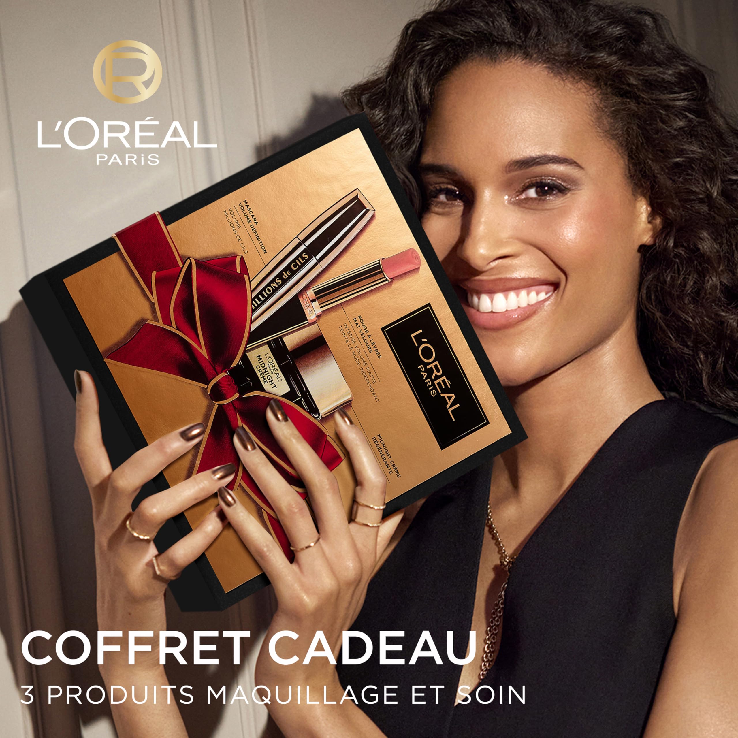 L'Oréal Paris - Coffret Cadeau de Noël - 3 Produits - Crème Anti-Rides, Mascara Volume Millions, Rouge à Lèvres Mat