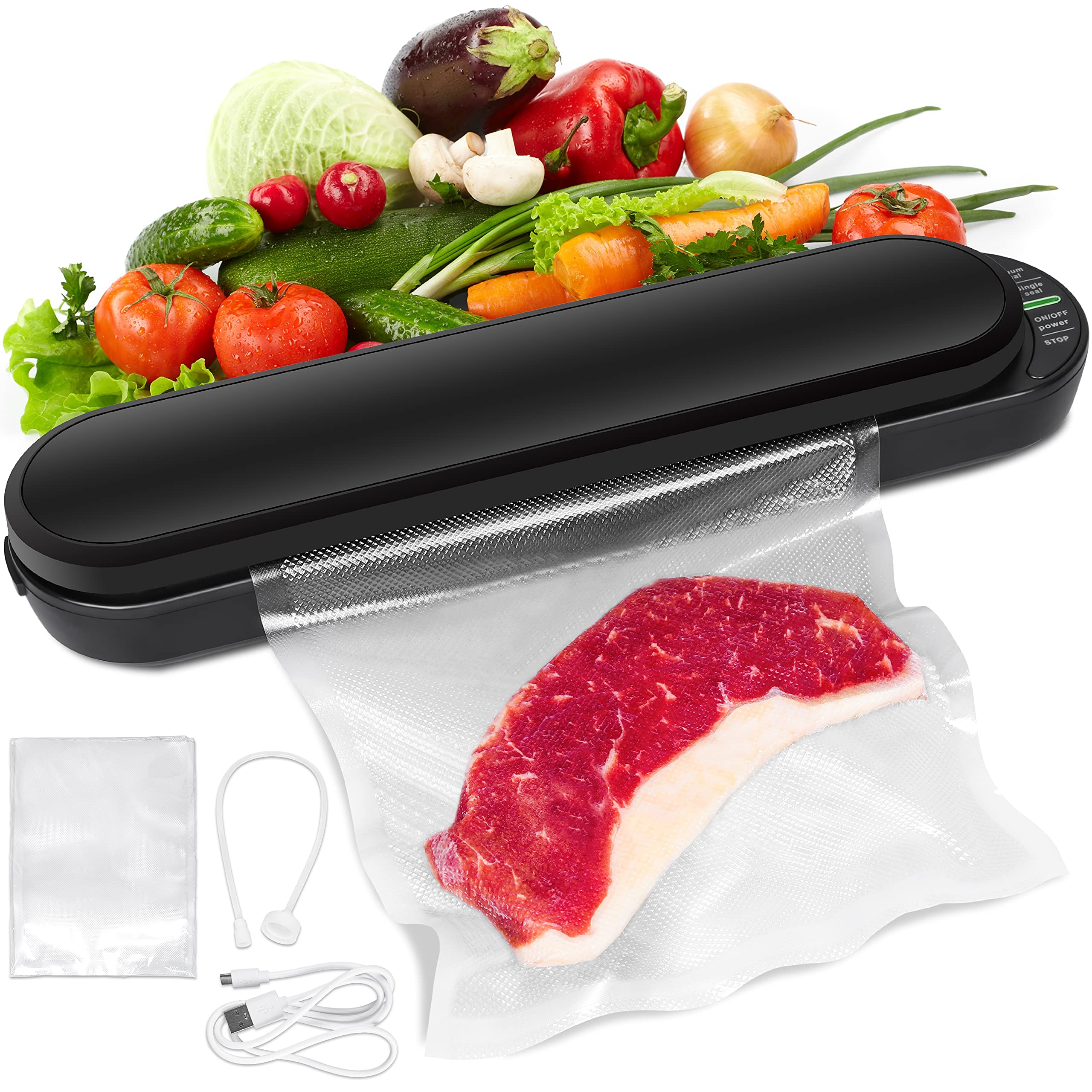 Vacuum Sealer Machine,Rechargeable Automatic Compact Food Sealer (Black)