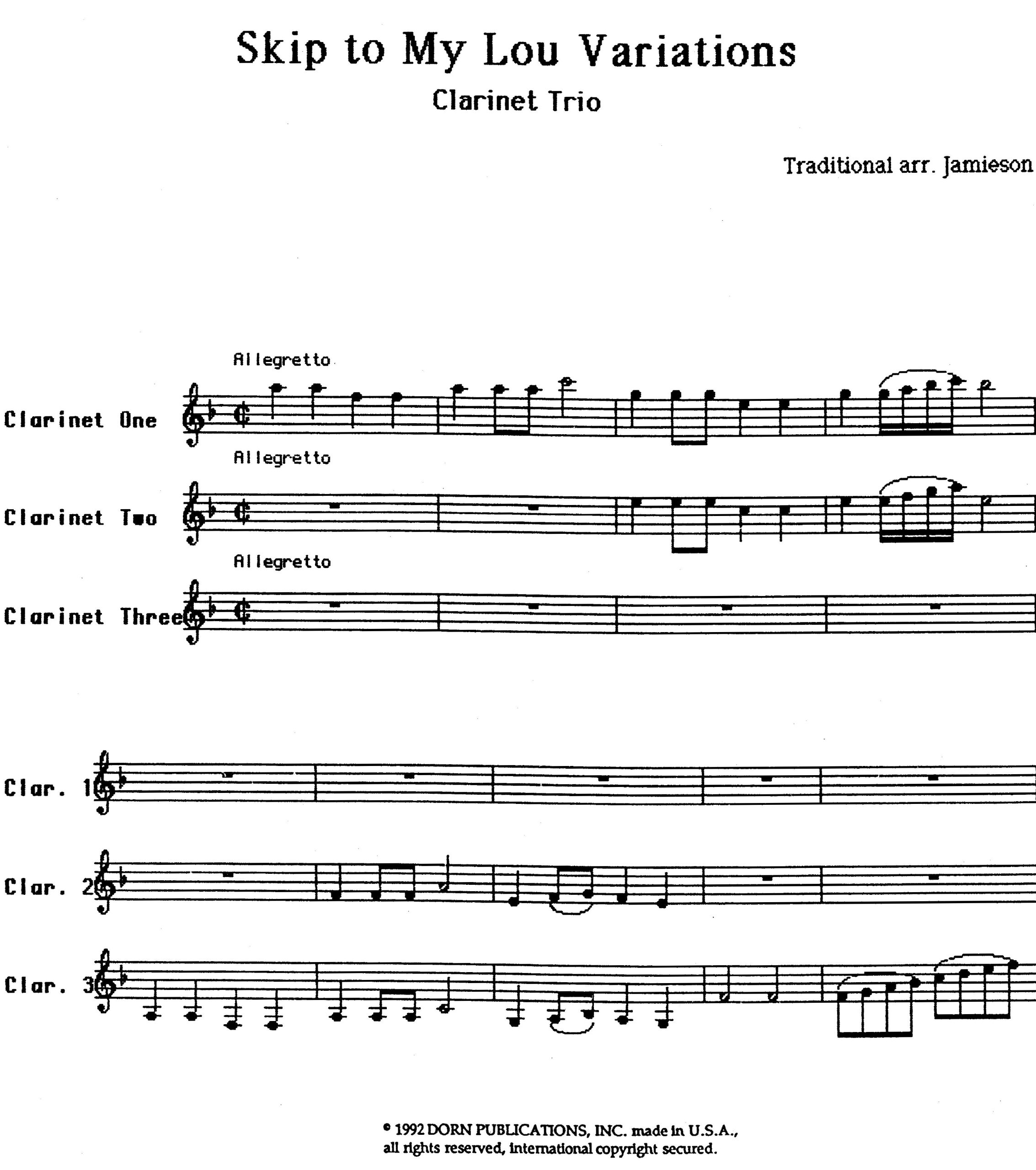 Skip to My Lou Variations for Clarinet Trio by William Jamieson