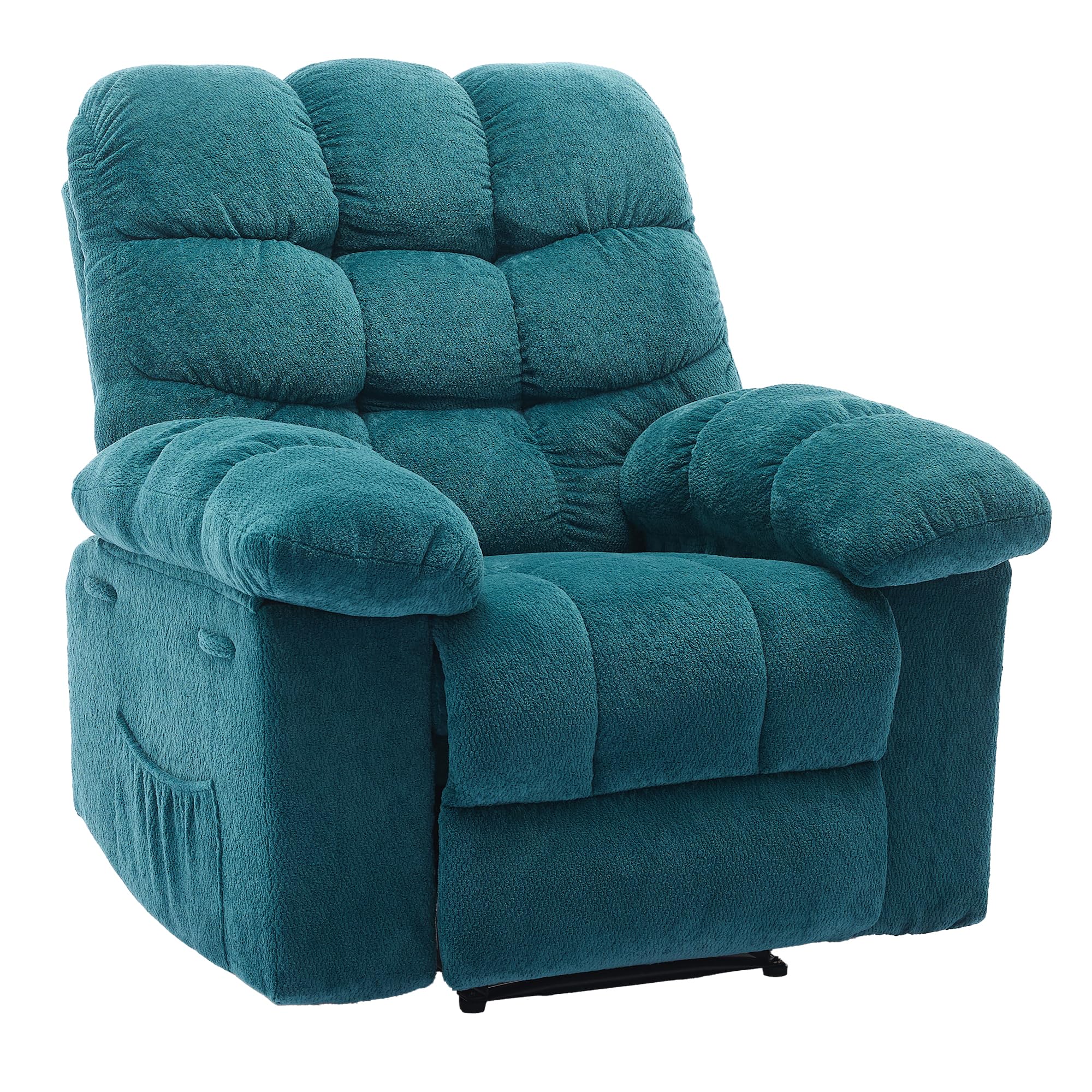 Manual Recliner Chair, Ergonomic Overstuffed Breathable Fabric Lounge Chair with Side Pockets, Heavy-Duty Q235 Steel Frame Single Sofa for Living Room Bedroom Home Theater，Blue