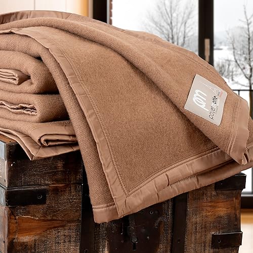 Miniatura 7 de Poyet Motte Rivoli - Manta sólida de 100% lana virgen, 100% lana, peso mediopesado, lavable a máquina (camello sólido, tamaño matrimonialqueen)