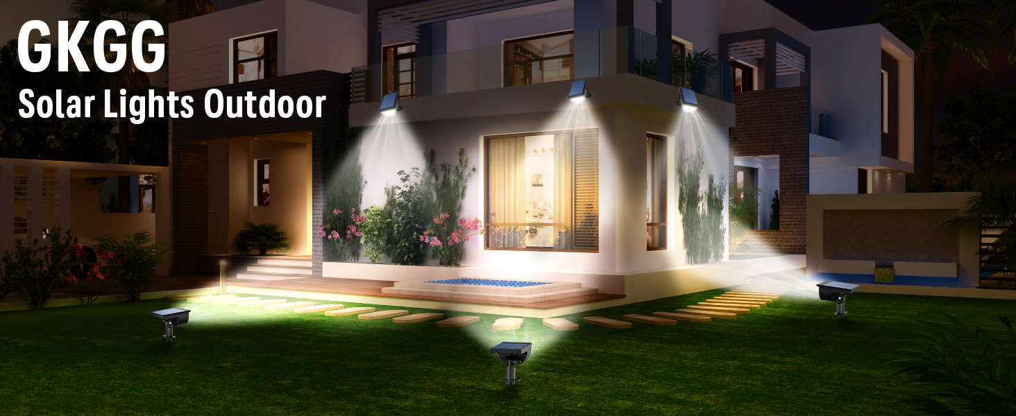GKGG Solar Lights Outdoor Waterproof IP65, 76 LED 3 Lighting