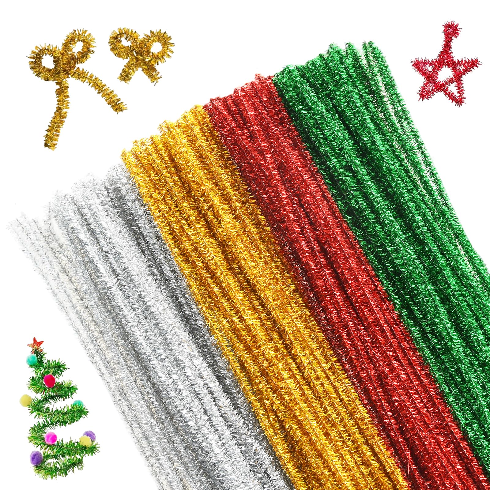 Joyblossom Pfeifenputzer zum Basteln, 200 Stück Pfeifenputzer Glitzer, Pfeifenreiniger Glitzer, 4 Farben Chenilledraht, Pfeifenreiniger Weihnachten für DIY Weihnachtszierde