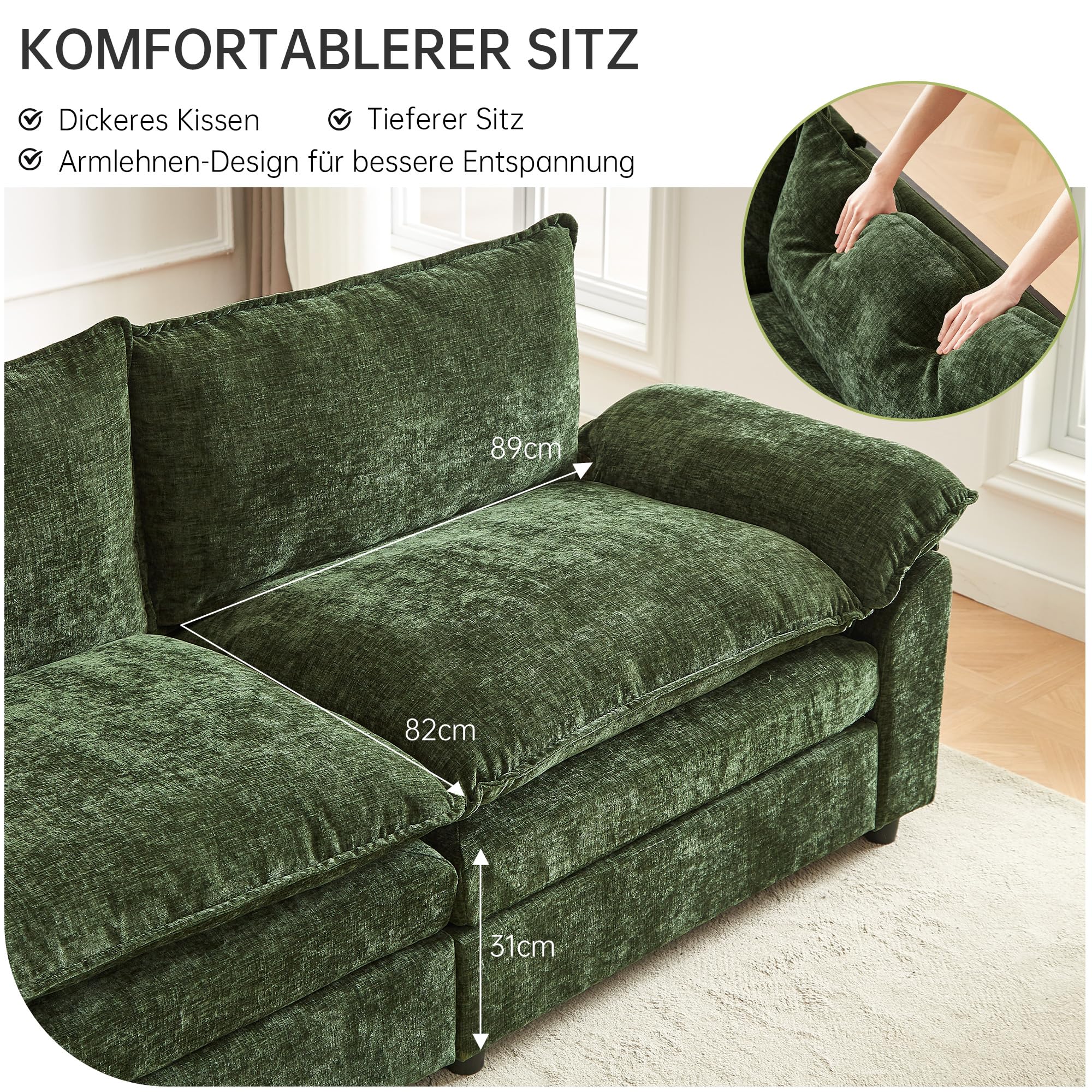JIEXI Ecksofa Mit Schlaffunktion, Sofas Und Couchs, Modulares Ecksofa, Wohnlandschaft U Form, L Form Eckcouch, Für Couch Wohnzimmer Schlafzimmer Wohnung Büro, Chenille-Stoff 204 x 75 cm