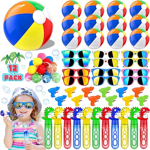 Miniatura 1 de Mega regalos de fiesta en la piscina y fiesta en la playa, 60 bolsas de fiesta para niños, incluyendo bolas de playa a granel, gafas de sol para
