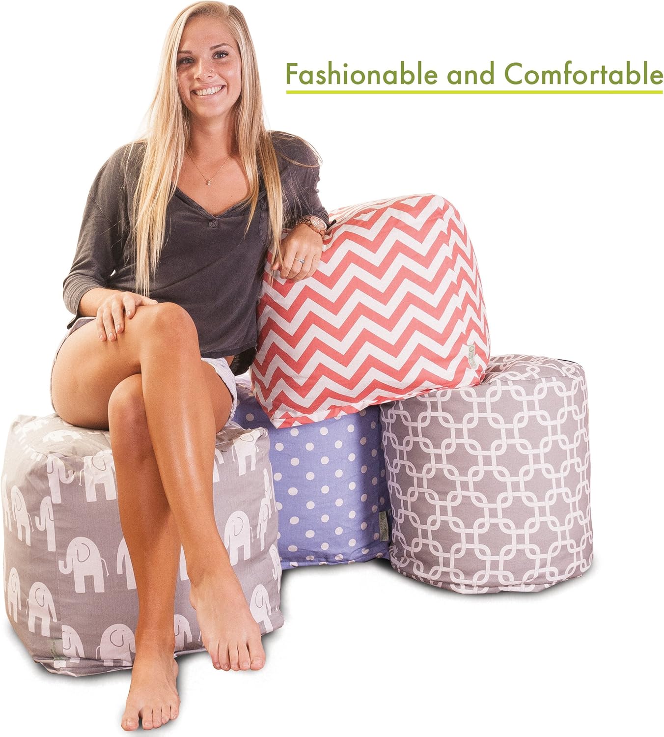 Majestic Home Goods Pearl Villa Indoor Bean Bag Ottoman Pouf Cube 17" L x 17" W x 17" H