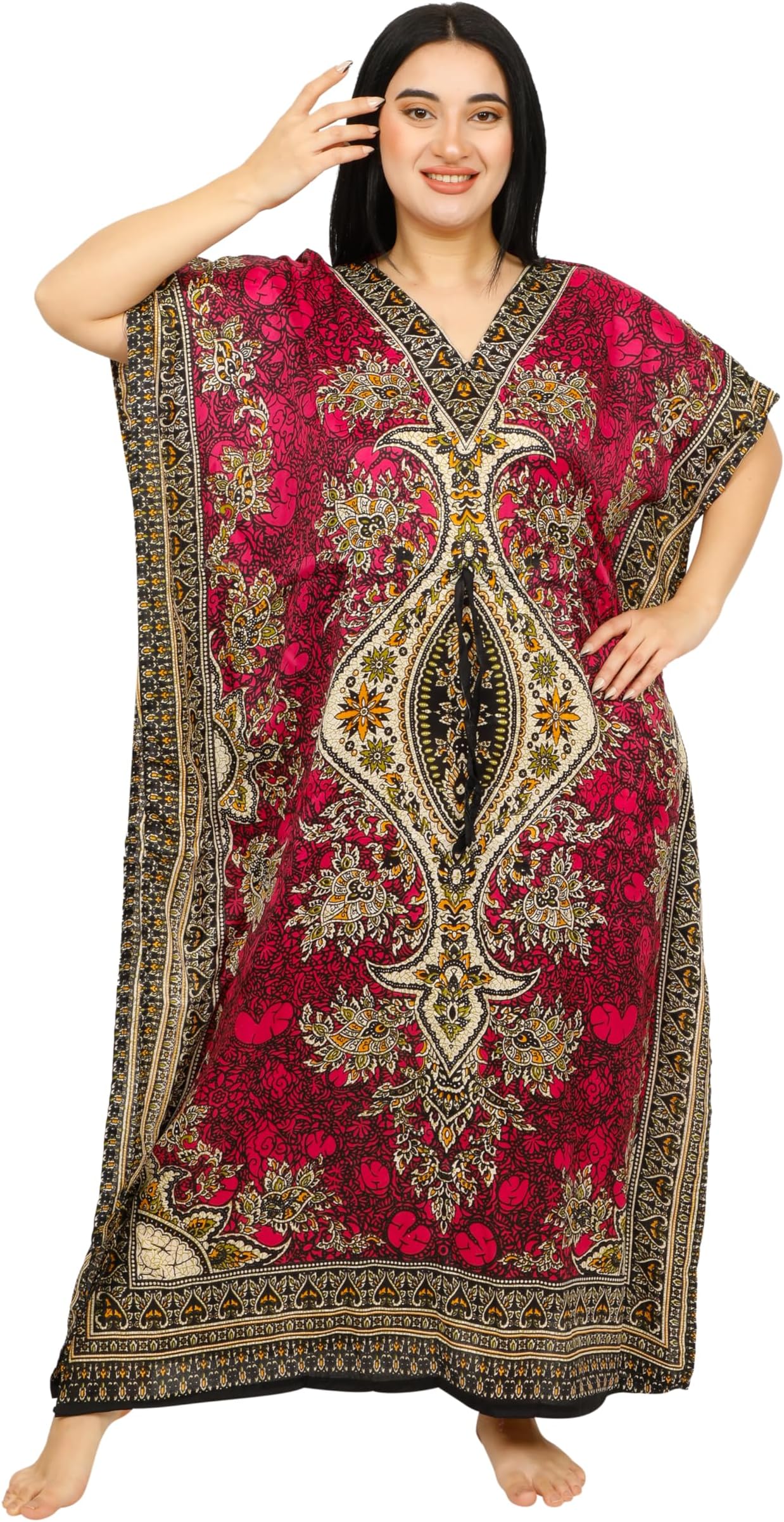 Ladies Long Kaftan, Kimono Maxi Style Dress, 100% Polyester, Swimwear Cover Up, Regular to Plus Size