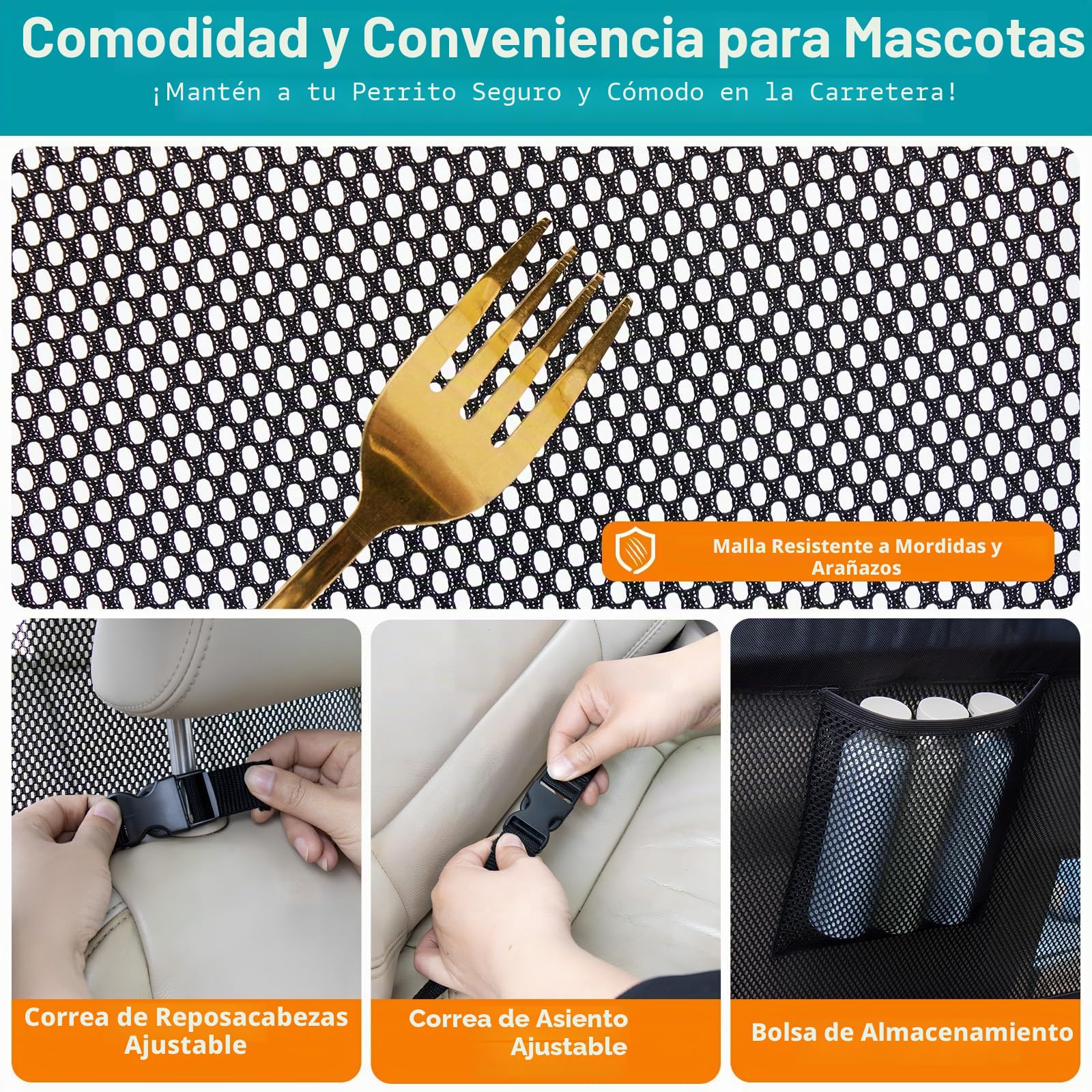 Barrera para perros para asiento trasero de coche y zona de carga con mayor cobertura (mediana para coches familiares/SUV pequeños y medianos)