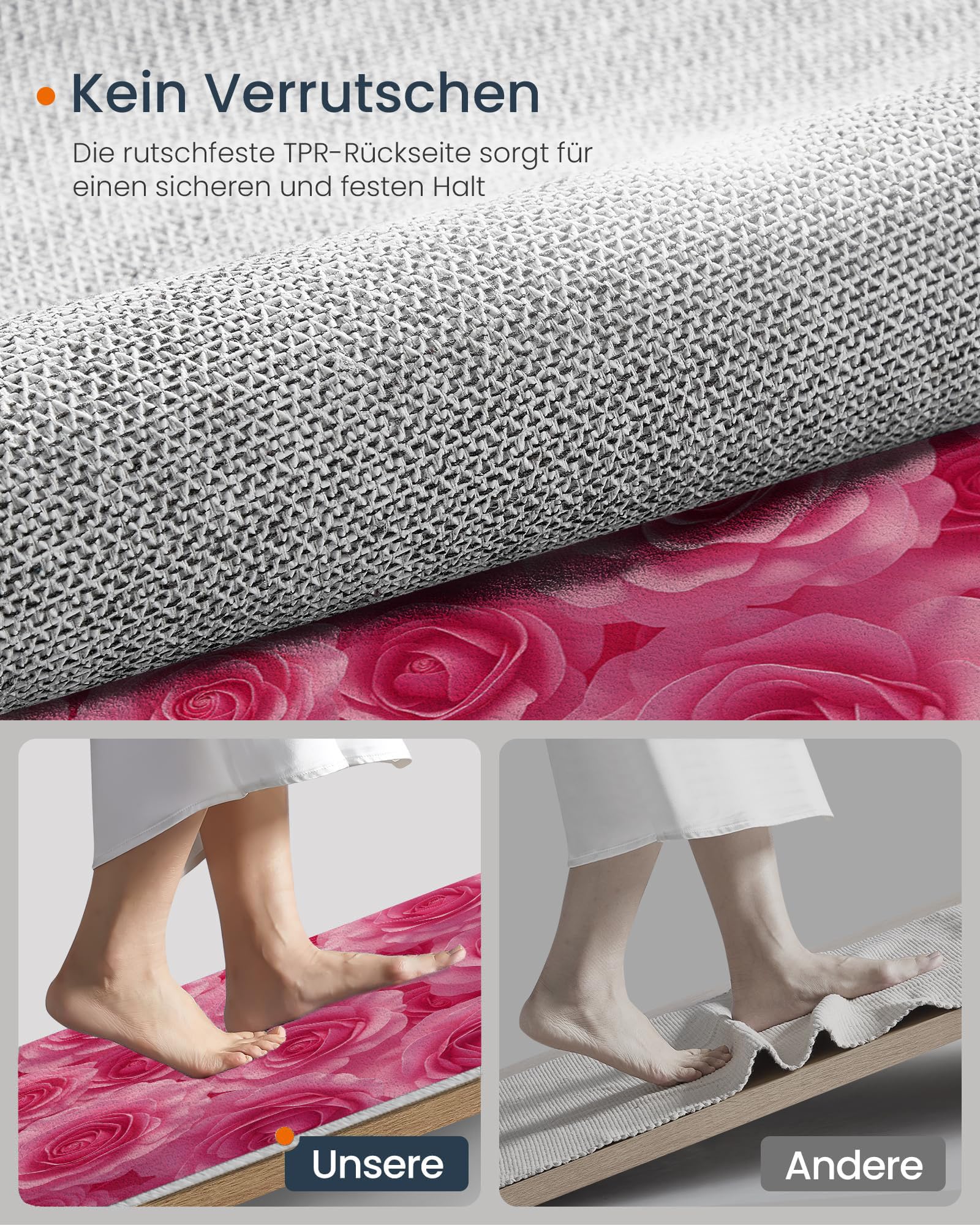Tapis Entree Interieur Romantique Floral 60x90cm Lavable en Machine, paillasson AntidéRapant Poil Ras, Aquarelle Rose pour Chambre Salle a Manger Cuisine, Rose Vif