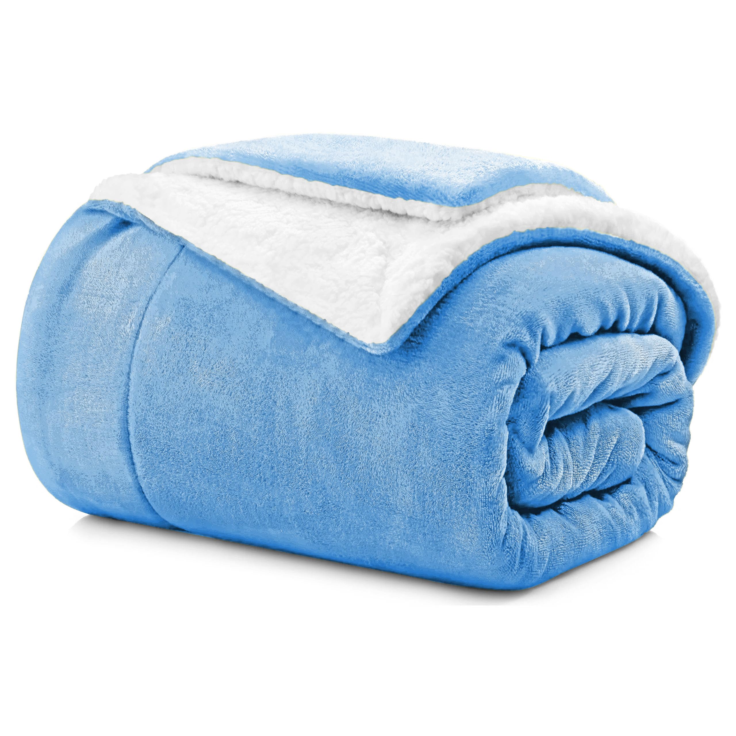 Aspire Homeware Sherpa Fleece Blanket Reversible Plush Soft Fluffy Fleece Blankets Thick Bed Throws Microfiber Throw for Sofa (Light Blue, Double (150 x 200 cm))