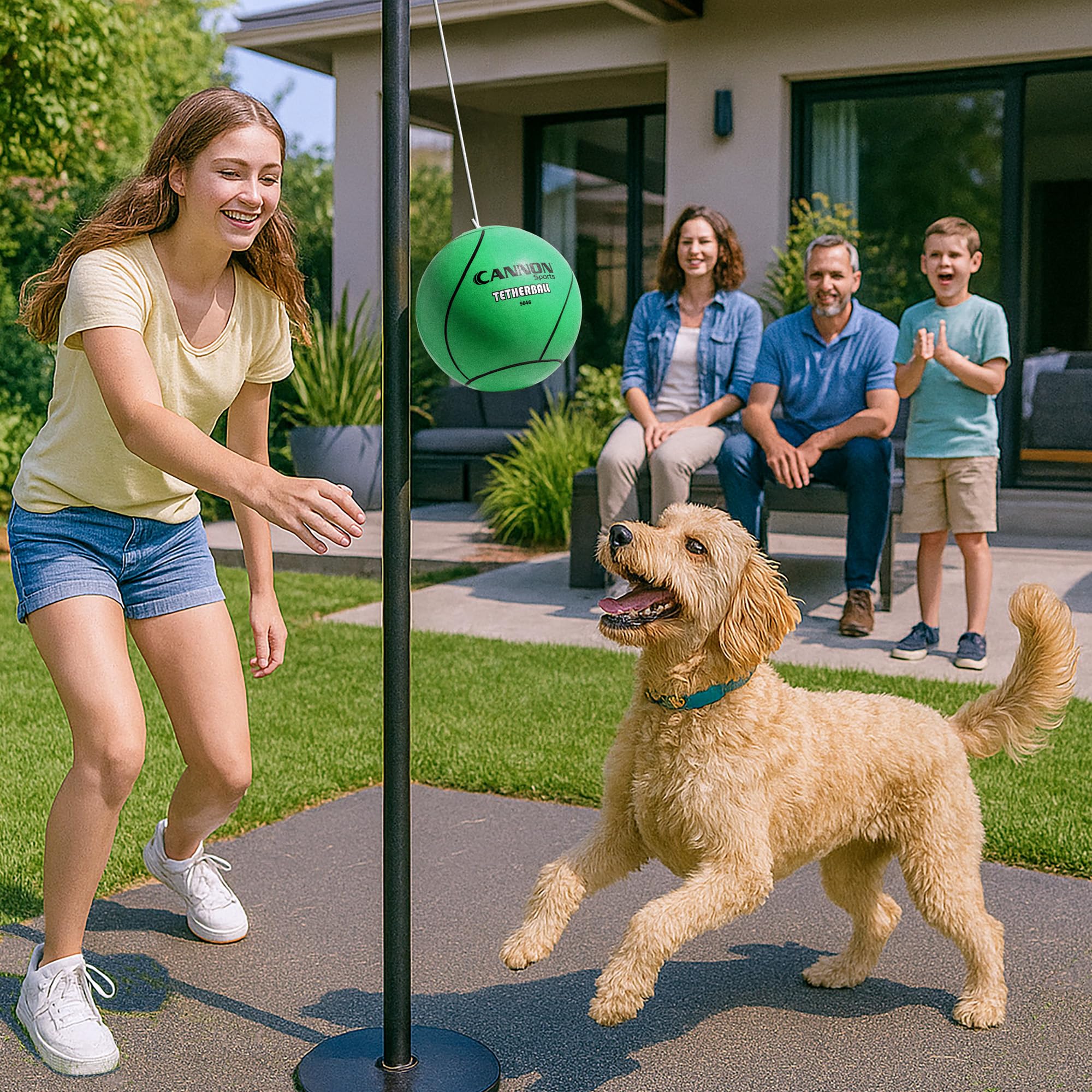 Cannon Sports Tetherball-Set – inklusive Ersatzball und robustem 2,7 m Seil – perfekt für Indoor-Outdoor-Spiele und Familienspaß im Garten – einfache Einrichtung – Gummi-Ball