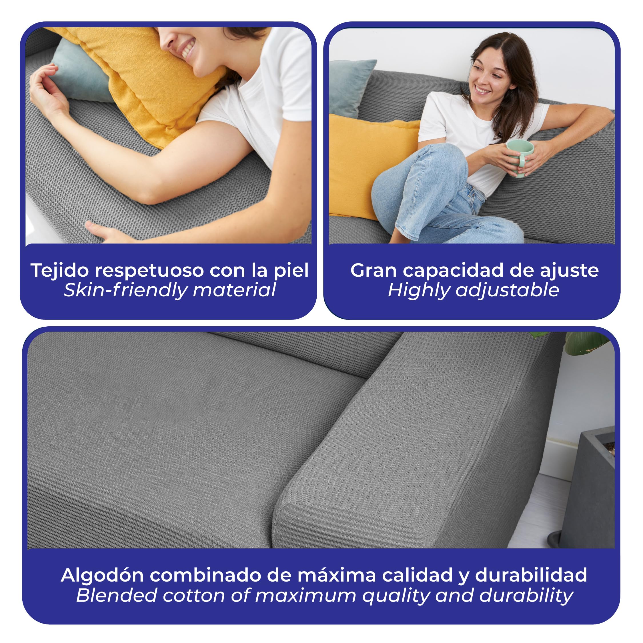 Funda Sofa 1 Plaza Gruesa Hecha en España 100%, Fundas Sofa Multi Elastica Ajustable Calidad, Capa Sofa 1 Lugar, Cubre Sofa Cobertor Mascotas Sofa Cover (UNA Plaza, Gris)