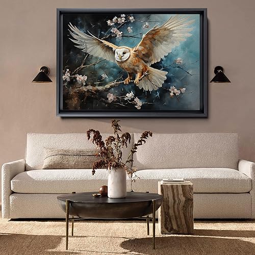 Miniatura 2 de Flying owl with trees, leaves, forest double exposure, nature animal, owl illusion art, wrapped framed canvas print, office wall art