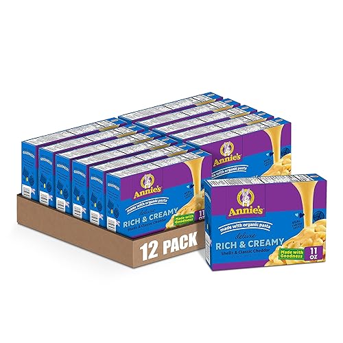 Annie's Macarrones y queso de lujo con pasta orgánica, queso cheddar real clásico y conchas, 11.3 onzas (paquete de 12)