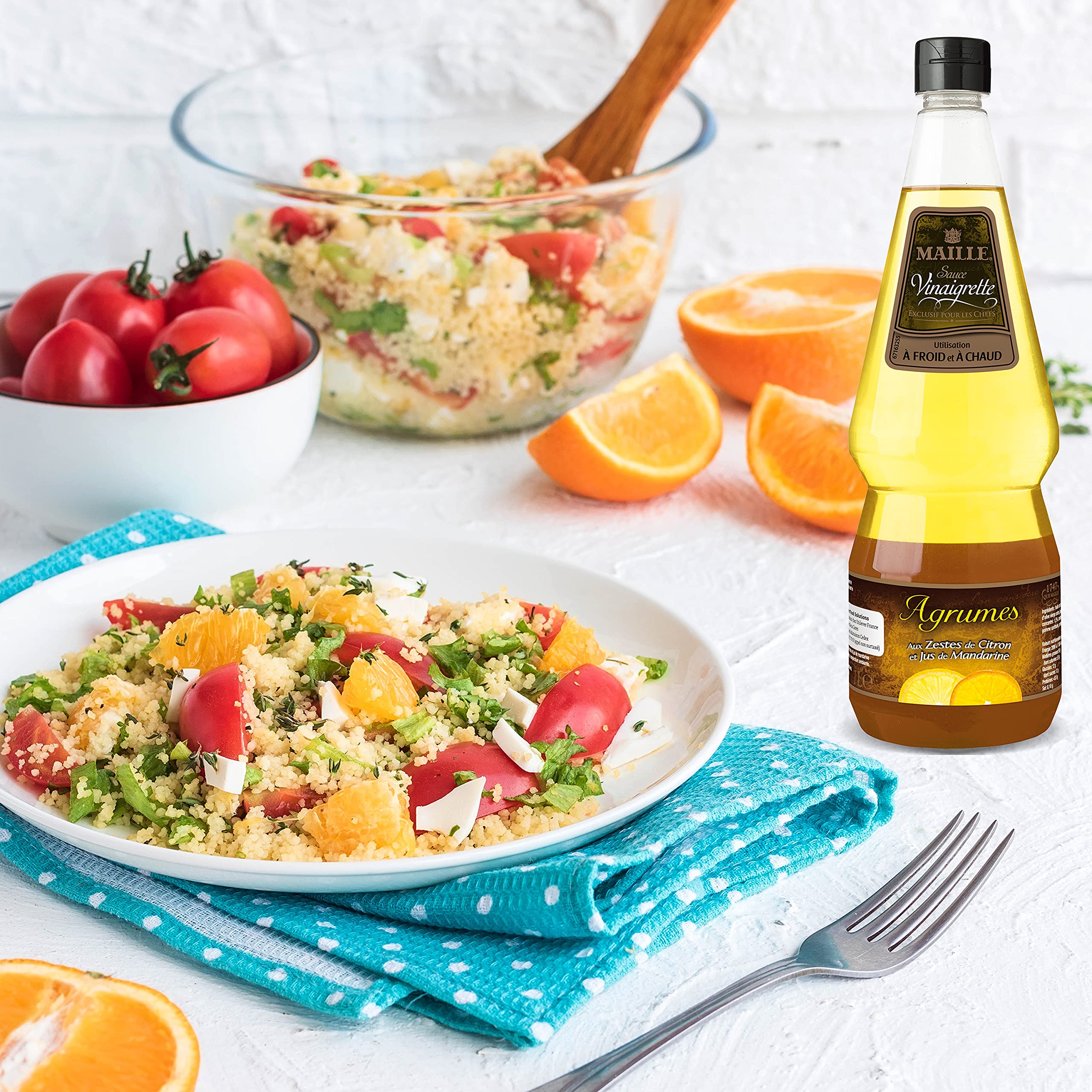 Maille Sauce Vinaigrette Agrumes, Vinaigre de Vin Blanc, Jus de Citron, Mandarine et Zeste de Citron 1L - Lot de 2